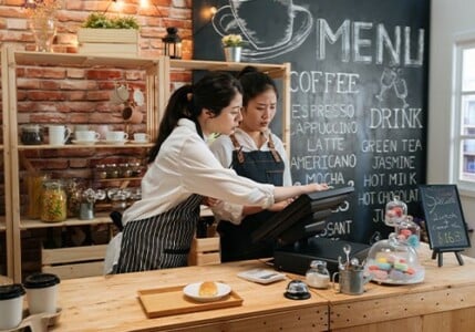 Baristas at work in the coffee shop.