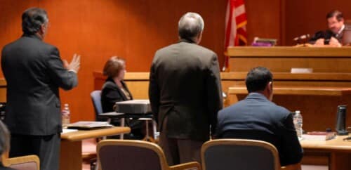 A jury trial proceedings.