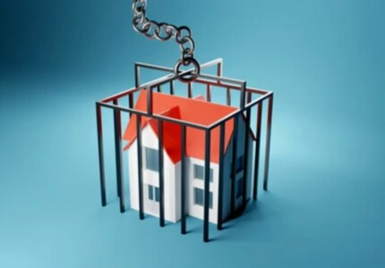 A house inside a cage depicting house arrest.